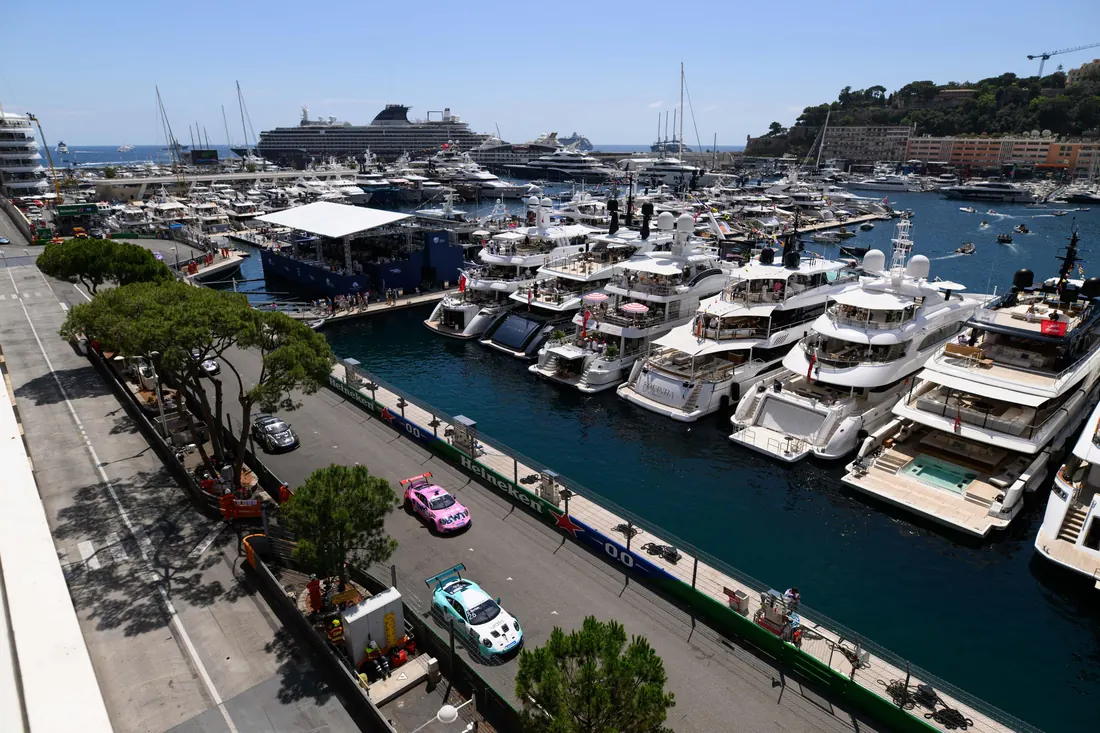 Monaco harbour full of yachts on race weekend
